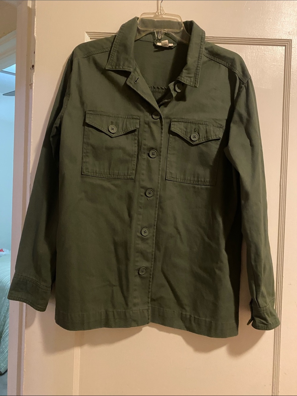 a.n.a Olive Green Utility Button-Front Jacket